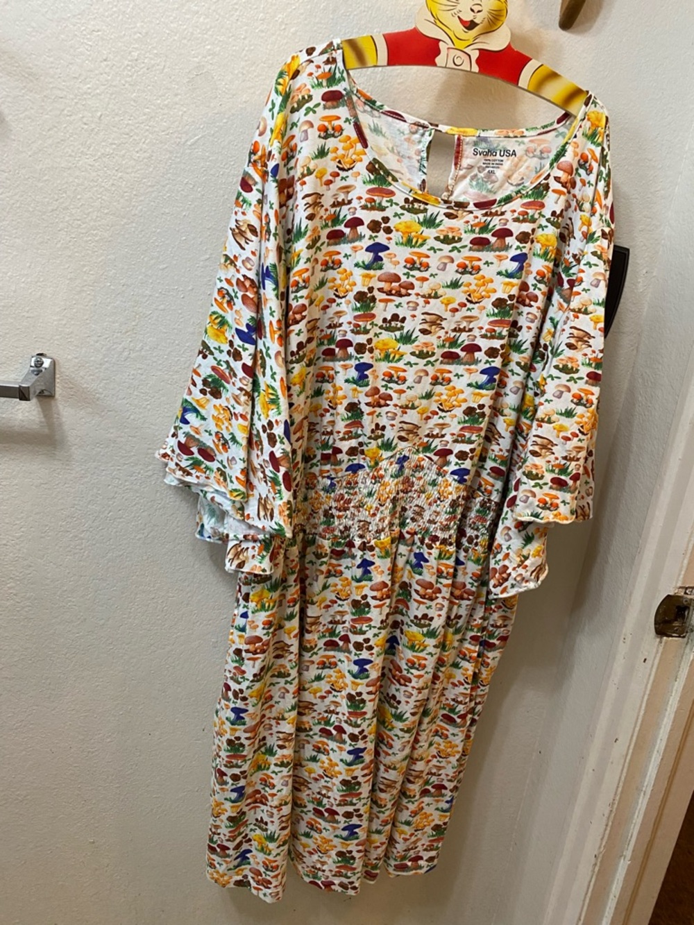 Svaha USA Women's White Mushroom-Print Smocked Waist Dress 4xl
